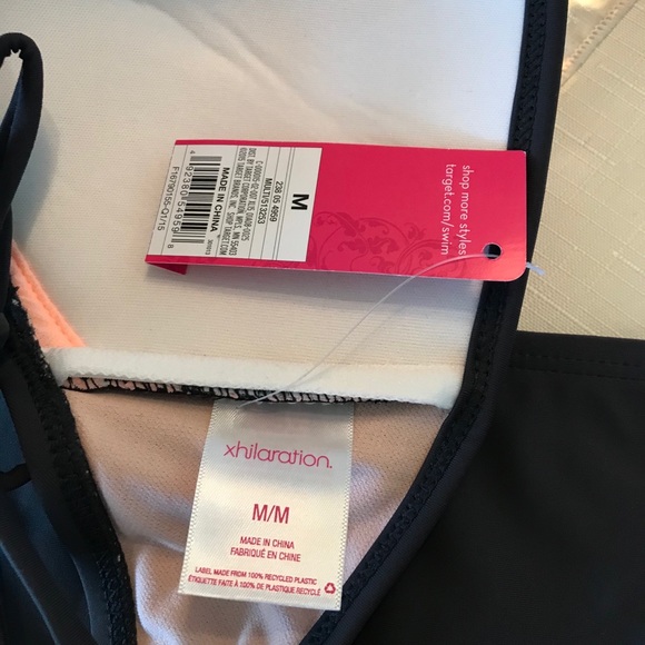 Xhilaration Grey w Pink Lining Laser Cut Swimsuit - Picture 6 of 9